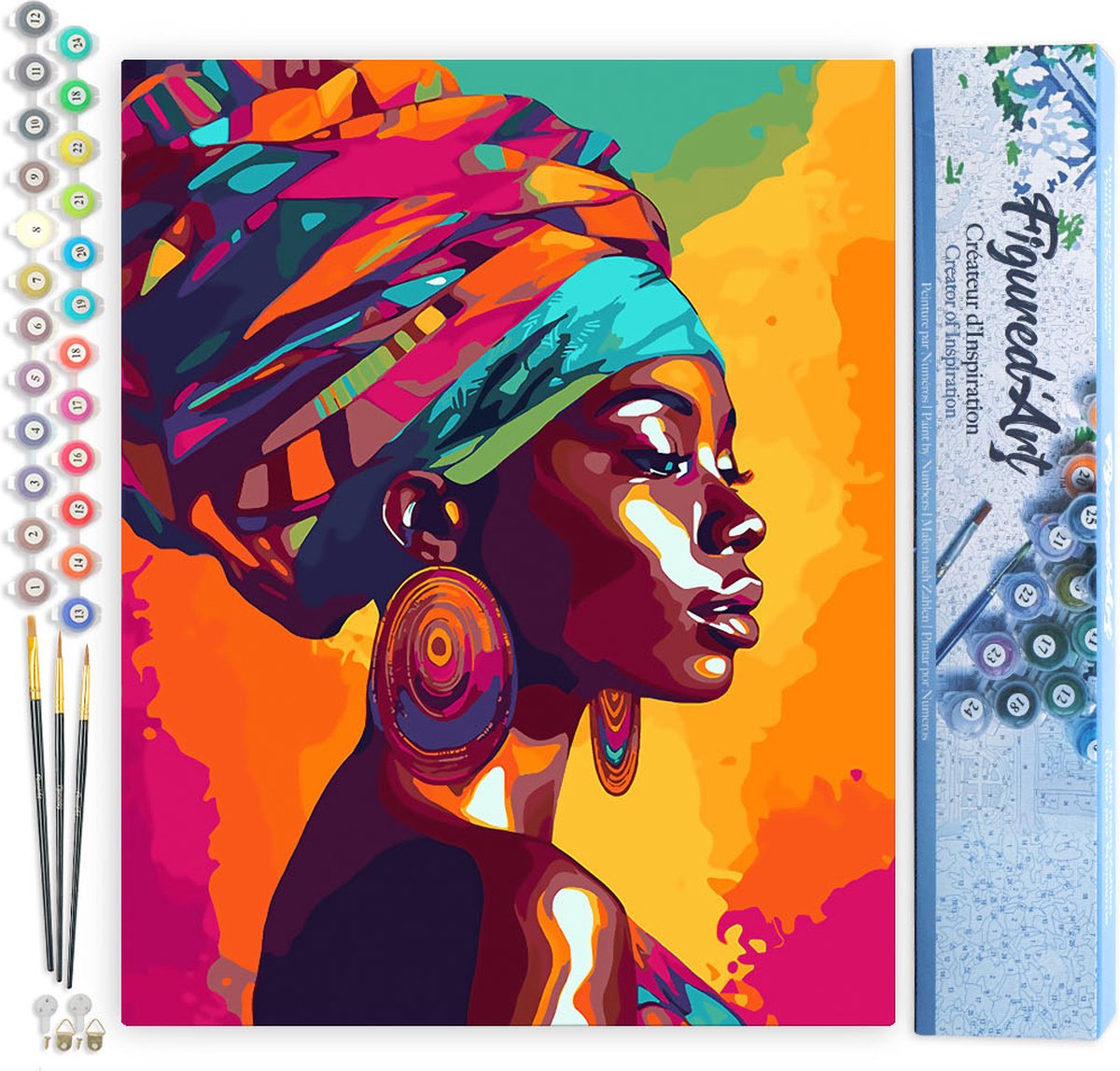 FiguredArt Schilderen op Nummer Volwassenen canvas Levendige Afrikaanse Dame - Handwerk acrylverf Kit DIY Compleet - 40x50cm zonder frame